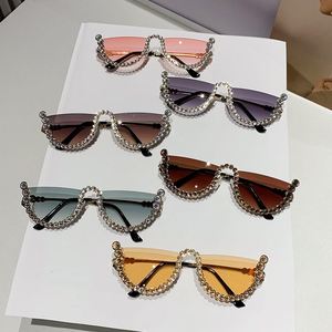 Gafas de Sol de Cristal con Logotipo Personalizado 2025, Vintage, de Lujo, para Mujer, con Pedrería, Protección UV400, Media Ovaladas - Product Image 6