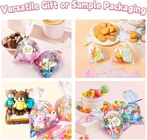 Sacs en cellophane BOPP irisés holographiques roses 4x6 et 5x11 pouces, avec attaches torsadées robustes pour bonbons, friandises, chocolats, supermarché - Product Image 4