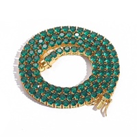 BESXL0283 Collier simple et unique en laiton avec zircon vert 4 mm, style hip-hop européen et américain