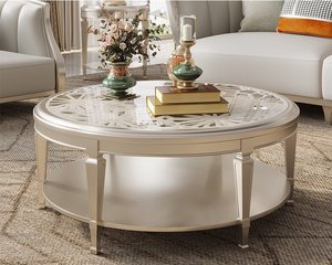 โต๊ะกาแฟกระจกนิรภัยโต๊ะกลมทำจากไม้เนื้อแข็งโต๊ะกาแฟสไตล์อเมริกันเรียบง่ายอพาร์ทเมนต์ขนาดเล็กทันสมัย - Product Image 3