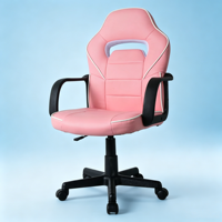 Kids Racing Style Gaming Chair Pink PU Leather Ergonomic Adjustable Height Computer Chair for Girls Teens