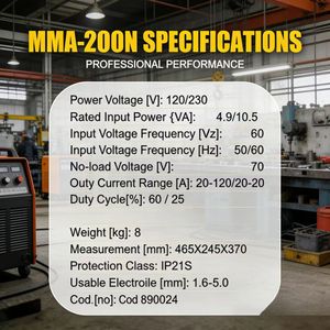 Precios de Fábrica, Nueva Máquina de Soldadura de Arco Inversor DC JUBA MMA-200N Portátil, 120/230V, 85% de Eficiencia, 1 Año de Garantía - Product Image 4