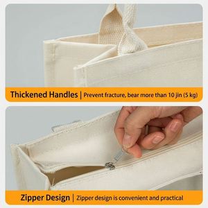 Large Capacity Waterproof Customizable <b>Canvas</b> <b>Satchel</b> Tote <b>Bag</b> with Ribbon Printed Logo Zipper Closure for Groceries Travel Use - Product Image 4