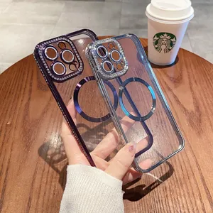 Bling bling chrome soft case for iPhone 11, For iPhone 12 Diamond back cover, Magnetic Electroplated case for iPhone 14 Pro