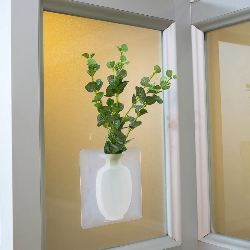 Vas Dinding Silikon Ajaib Mini, Pot Bunga Transparan Mini, Vas Lengket Silikon, Wadah Seni Dekorasi Dinding