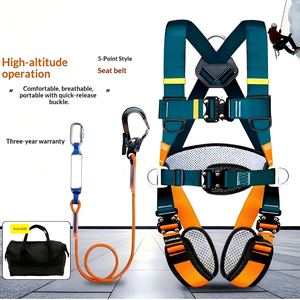 Nuevo Cinturón <span class=keywords><strong>de</strong></span> Seguridad <span class=keywords><strong>de</strong></span> Cinco Puntos <span class=keywords><strong>de</strong></span> Cuerpo Completo, Estándar Nacional, para Trabajo en Altura, Anticaídas, con Cuerda <span class=keywords><strong>de</strong></span> Seguridad y Doble Gancho Amortiguador - Product Image 1
