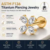 JiaXin ASTM F136 G23 Titanio Push Pin Sin Rosca para Labret, Labio, Hélix, Concha, Cartílago, con Incrustación de Corazón de Circonita Cúbica, Joyería para Piercing 16G