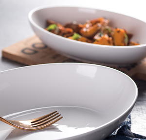 Tazón de ensalada ovalado de cerámica de estilo europeo, tazón de servir de porcelana de gran capacidad para restaurante, hotel, hogar, ensalada, pasta - Product Image 4