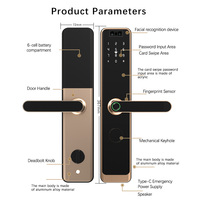Cerradura de puerta inteligente dorada, aleación de aluminio, reconocimiento Facial de huellas dactilares, resistente al agua, aplicación Tuya controlada por Wi-Fi habilitado en la nube para el hogar