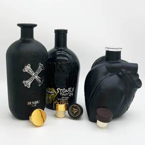 Carafe en liège 700 ml pour whisky XO Vodka Liqueur Spiritueux Unique Forme <span class=keywords><strong>de</strong></span> <span class=keywords><strong>coeur</strong></span> Bouteille en verre noir mat Brandy pour Cognac <span class=keywords><strong>Rhum</strong></span> - Product Image 4