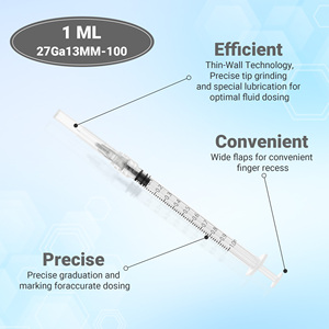 <span class=keywords><strong>Seringue</strong></span> vétérinaire jetable en plastique 1 ml <span class=keywords><strong>27G</strong></span> 13 mm avec embout Luer Lock de sécurité pour bovins - Product Image 2