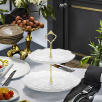 Présentoir à dessert 2 niveaux en verre sodocalcique de 10 pouces avec poignées dorées, plateaux carrés texturés, assiette classique durable pour les fêtes
