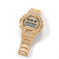 Montre LED numérique étanche pour enfants, montre personnalisée plaquée or 18 carats, montre de jour glacée, montres hip hop de luxe avec diamants