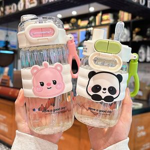 Cute Animal Glass Water Cup With Straw And Lid Portable For Kids Students Back To School Spring 2024 - Product Image 1