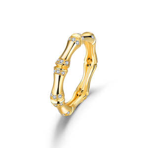 แหวนแฟชั่นสตรีทำจากไม้ไผ่และเพทายเครื่องประดับทองแดงชุบทอง18K - Product Image 1