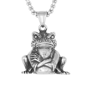 Tarnish Free Jewelry High Quality Punk Stainless Steel 3D Design Toad Animal Frog Pendant Necklace