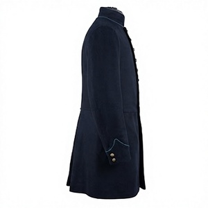 Fabricación en fábrica de un abrigo largo azul oscuro para hombre, hecho a mano con bordado y 100% lana. - Product Image 3