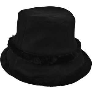 Chapeau bob en faux daim avec bordure en fourrure pelucheuse, chapeau chaud d'hiver pour femmes - Product Image 5