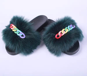 Sandales pour femmes, sandales moelleuses en fausse fourrure de <span class=keywords><strong>renard</strong></span>, claquettes avec chaîne, nouvelle collection 2022 - Product Image 5