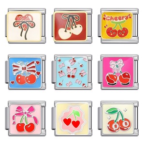 Bow And Cherry Pattern Italian Modular Bracelet Stainless Steel Square DIY Jewelry Accessories For Bracelet Making - Product Image 1