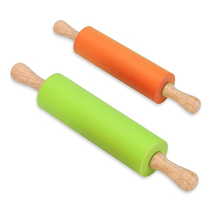 Đầy Màu Sắc Mini 23Cm <span class=keywords><strong>Silicone</strong></span> Cán <span class=keywords><strong>Pin</strong></span> Với Không Dính Tay Cầm Bằng Gỗ Trẻ Em Công Cụ Nướng - Product Image 4