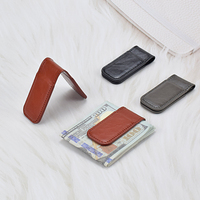 Dompet Magnet dapat dilipat Mini tempat klip uang kulit hadiah modis klip uang Magnet kuat Logo kustom grosir