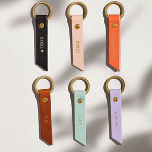 Custom Engrave Logo Colorful Plain Blank Car <b>Key</b> Holder Premium PU Leather Metal <b>Ring</b> Keychain Business Gifts for Dad Friends - Product Image 1