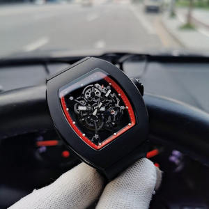 RM Luxury 055 Men Mechanical Watch – ตัวเรือนคาร์บอนไฟเบอร์สีดำล้วนพร้อมวงแหวนด้านในสีแดง นาฬิกาข้อมือผู้ชายสำหรับนักธุรกิจกันน้ำ - Product Image 3