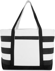 Custom Printed LOGO Heavy Duty Zip Cotton Canvas Beach Tote Bag With Pocket With Zipper
