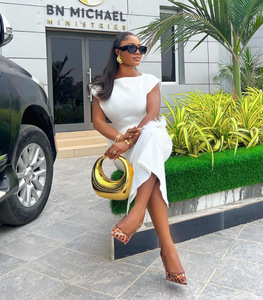 Abbigliamento Femminile Abiti da Sera Estivi con Colletto Obliquo Vita Coperta Slim Manica Corta <span class=keywords><strong>Midi</strong></span> Linea A Vestito Casual da Festa per Donne - Product Image 4