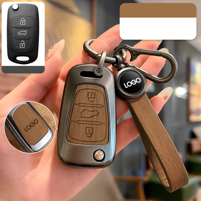 DM Zinc Alloy Wooden  Leather Car Key Shell Folding Key case for Hyundai I20 I30 I35 IX20 IX35 Kia Sorento Sportage Elantra