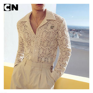 BSCI Certification Sweater Manufacturer Custom logo Men 100% Cotton Long Sleeve <b>Cardigan</b> Sweater Square Bohemian <b>Crochet</b> Shirt - Product Image 3