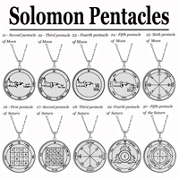 Collier en acier inoxydable avec 44 styles de pentacles de Salomon et sceaux de Jupiter, Mars, Mercure, Lune, Saturne, Soleil, Vénus, talisman