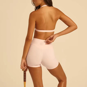 Customize Stretchy Halter Sports Bra Women <b>Sweat</b>-Wicking Lightweight Yoga Shorts Activewear 2pcs Workout Yoga <b>Set</b> - Product Image 2