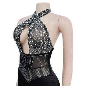 Mono corto de lujo de marca famosa con bordado de diseñador, de malla con cuentas de burbujas, sin mangas, para fiesta, club y moda femenina. - Product Image 5