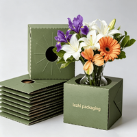 Boîte de livraison florale en carton ondulé personnalisée, robuste, carrée, pour le transport de fleurs, avec poignée découpée