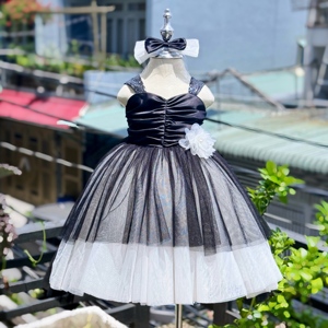 Công Chúa Ăn Mặc Cho Cô Gái Lớn loe Màu Đen Trắng Vòng Phong Cách Ánh Sáng Đuôi Hoa Eo Trang Trí Tùy Chỉnh Odm Cho Trẻ Em - Product Image 1