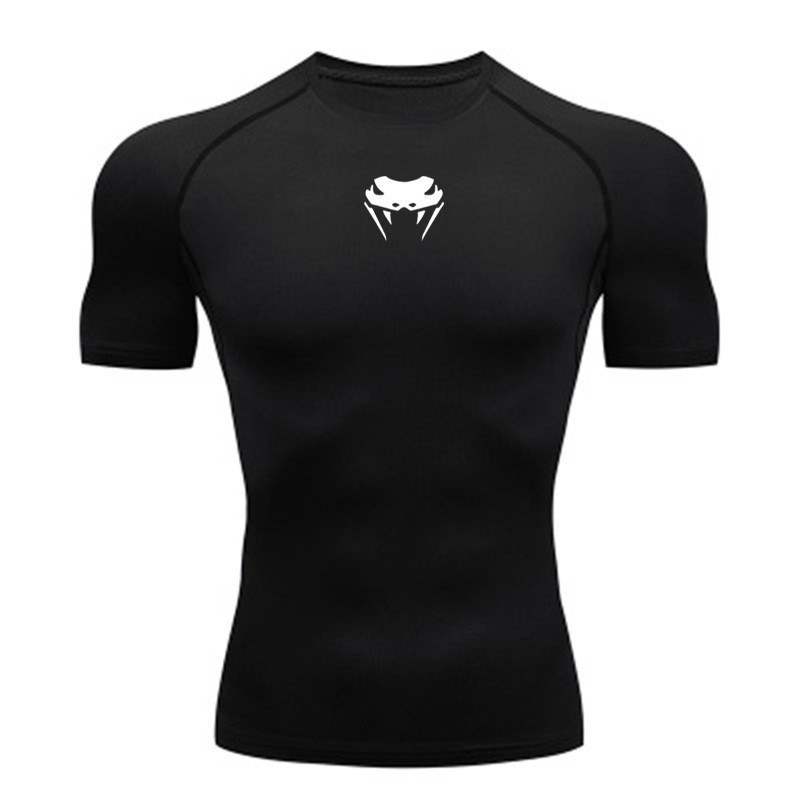 Men's Compression T-Shirts Breathable Moisture-Wicking Muscle Contour Design Trendy Snake Head Print Stretch Fit Workout Tops