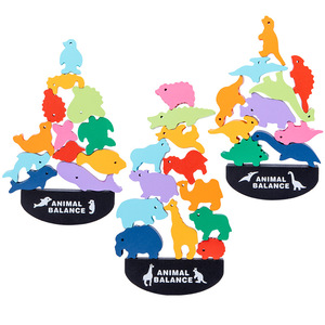 Balançoire <span class=keywords><strong>en</strong></span> <span class=keywords><strong>bois</strong></span> Animaux de la forêt et Dinosaures marins, Blocs d'empilage sensoriels pour bébé, Jeu de société éducatif, Unisexe, 4-6 ans - Product Image 4