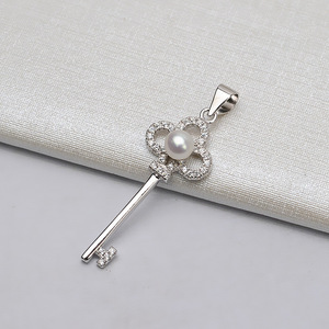 Pendentif clé en argent S925 avec 5-6 perles, accessoire de coiffure personnalisé pour femme, plateau d'accessoires DIY semi-fini, collier tendance 701 - Product Image 3