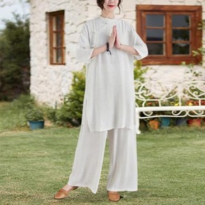 Robe longue décontractée pour femme en mélange lin-coton, col en V, manches courtes, coupe trapèze, écologique, respirante, lavable, coupe classique - Product Image 1