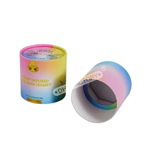 Luxury Present Custom Logo Round Shape Cylinder Style Glass Jar Set Food Packaging Paper Boxes Honey