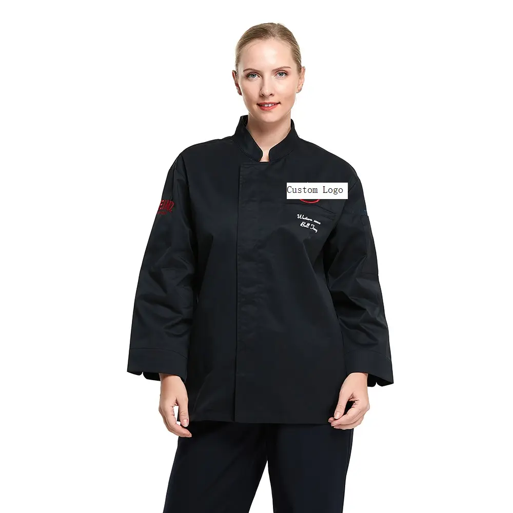 ZXサプライヤーカスタム2023フードサービスのケータリング業者と料理のための新しいデザインのプロフェッショナル長袖男性女性シェフジャケットコート