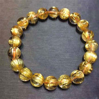 Bracelets en Quartz rutilé doré naturel, perles rondes en titane et cristal, bijoux pour cadeaux, de guérison, vente en gros