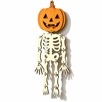 Décoration Suspendue Squelette en Bois, Jack O'Lantern Découpé au Laser pour Halloween, Cordelette en Jute Mobile, Vente en Gros OEM, Décoration Squelette d'Halloween