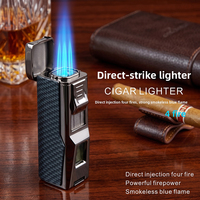 Briquet torche à 4 flammes JH de bonne qualité, briquet de poche au butane, briquet à gaz en métal et accessoires pour cigarettes