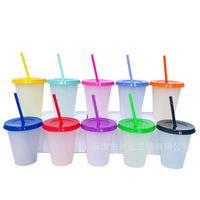 Gobelet à paille thermosensible en PP de 475 ml (16 oz) qui change de couleur à froid, personnalisable avec logo