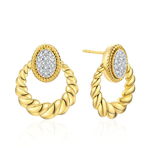 Orecchini Geometrici Ovali Bicolore per Donne, Design Vintage, Accessori per Orecchie da Indossare Quotidianamente - Product Image 1