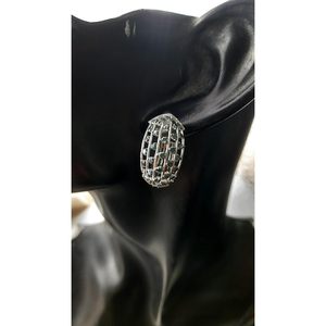 Jewelspaark Blue Diamond Hoop Earrings 1.49 Cttw Round Cut 925 Sterling Silver Prong Setting Everyday Wear - Product Image 5