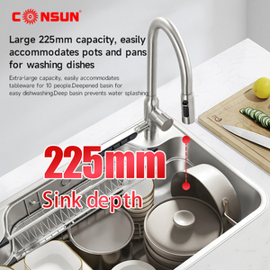 Évier de cuisine multifonction Consun en acier inoxydable 201 304 à cuve unique avec égouttoir, évier d'angle portable avec robinet cascade - Product Image 6